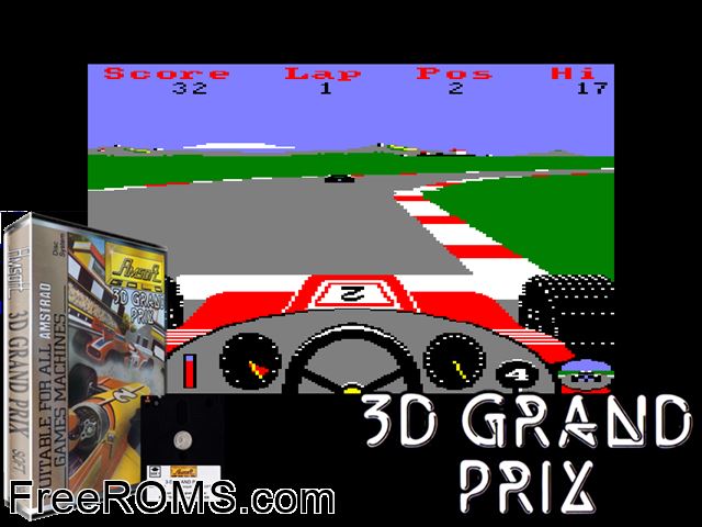 3D Grand Prix (UK) (1985) [a1] Amstrad CPC game showing 3D box cover and gameplay screenshot